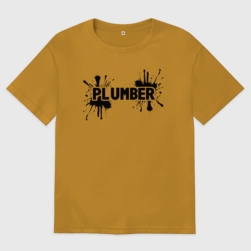 Мужская футболка оверсайз Сантехник в чероной краске / Горчичный – фото 1