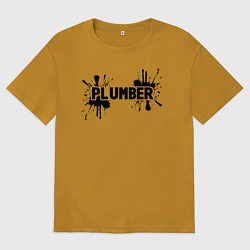 Футболка оверсайз мужская Сантехник в чероной краске, цвет: горчичный
