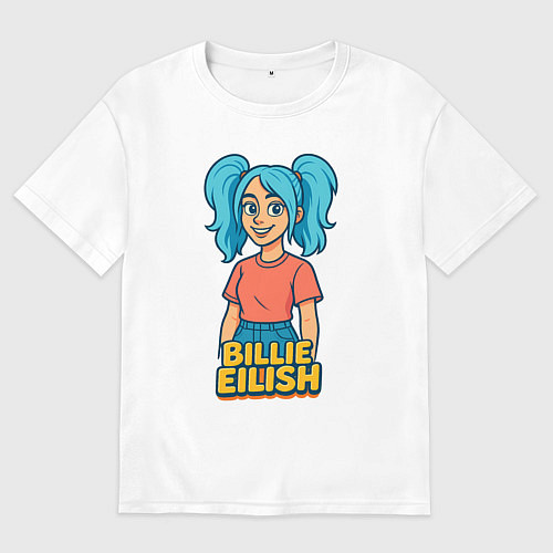 Мужская футболка оверсайз Билли Айлиш мультяшка / Белый – фото 1