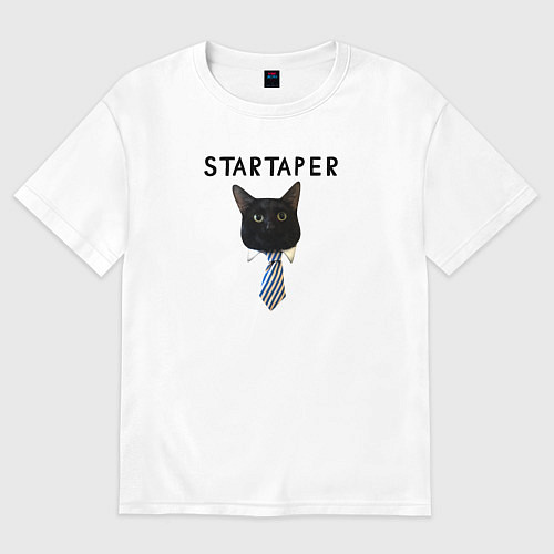 Мужская футболка оверсайз Startaper кот / Белый – фото 1