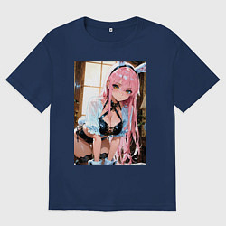 Футболка оверсайз мужская Девушка в откровенном наряде с ушками, цвет: тёмно-синий