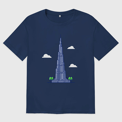 Мужская футболка оверсайз Бурдж-Халифа / Тёмно-синий – фото 1