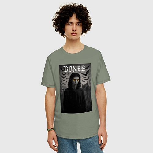 Мужская футболка оверсайз Bones с желтыми горящими глазами / Авокадо – фото 3