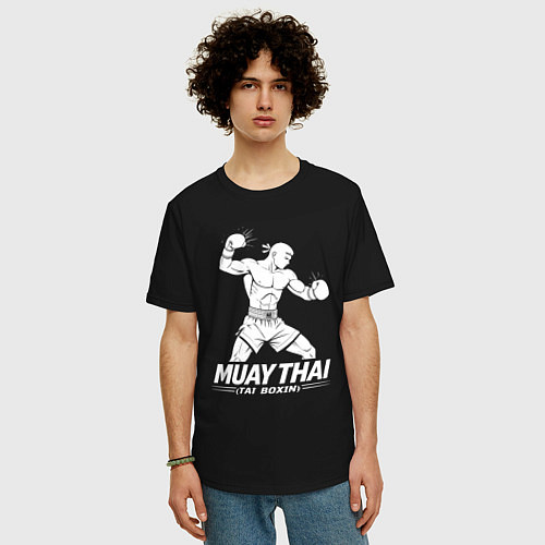 Мужская футболка оверсайз Муай Тай аниме / Черный – фото 3