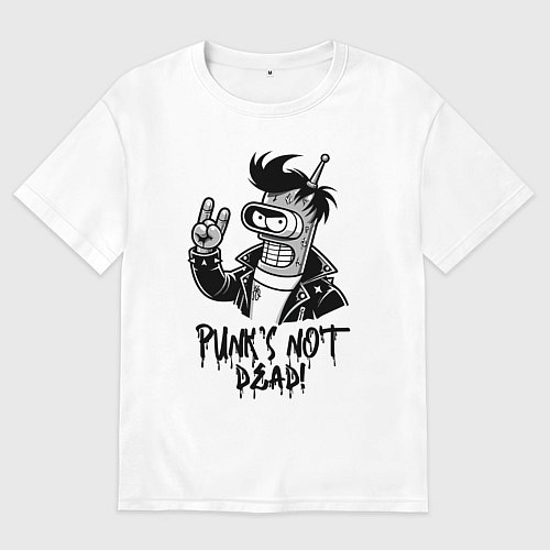 Мужская футболка оверсайз Bender - punks not dead motto / Белый – фото 1