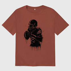 Мужская футболка оверсайз Американский футболист черной краской