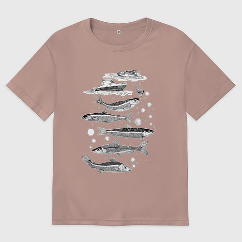 Мужская футболка оверсайз Корюшка пошла и рыбалка началась / Пыльно-розовый – фото 1