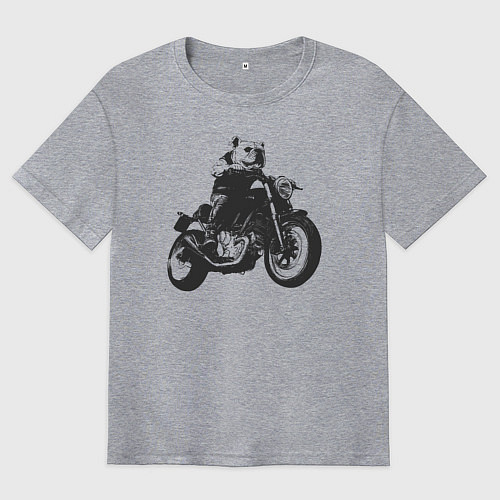 Мужская футболка оверсайз Бульдог байкер на мотаке / Меланж – фото 1