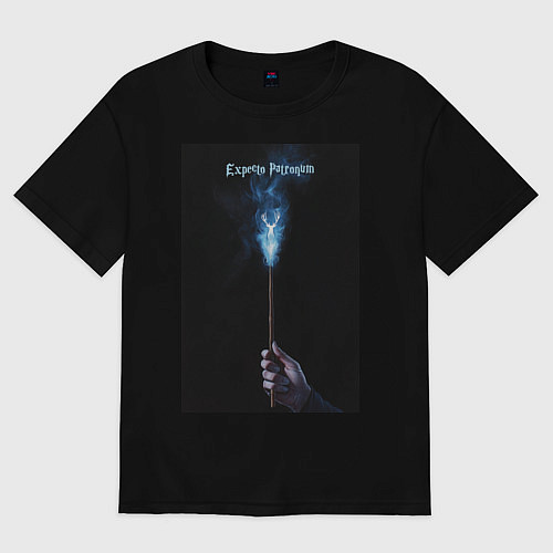 Мужская футболка оверсайз Expecto Patronum - заклинание / Черный – фото 1