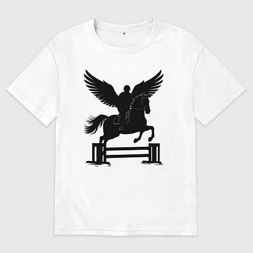 Мужская футболка оверсайз Конный спорт с крыльями / Белый – фото 1