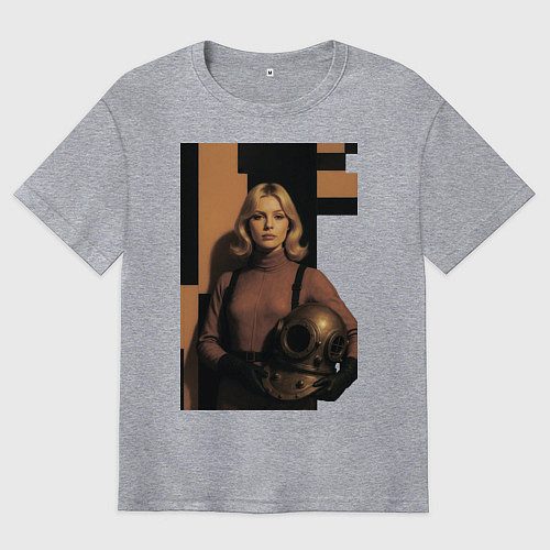 Мужская футболка оверсайз Девушка водолаз ретро-футуризм поп-арт 1970-е / Меланж – фото 1