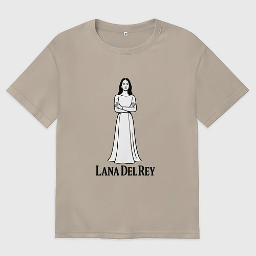 Мужская футболка оверсайз Lana Del Rey нарисованная черными линиями / Миндальный – фото 1