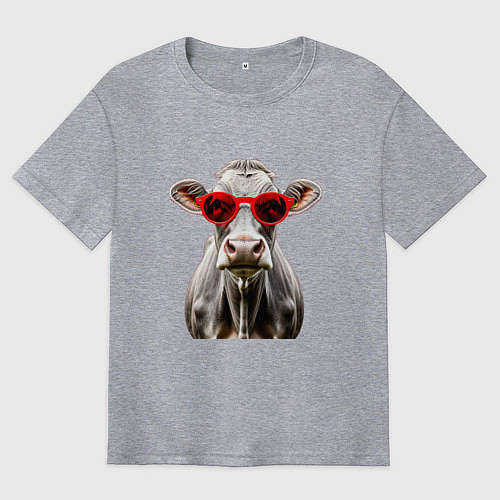 Мужская футболка оверсайз Корова в очках / Меланж – фото 1