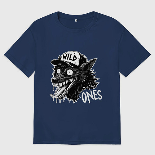 Мужская футболка оверсайз Дикий волк / Тёмно-синий – фото 1