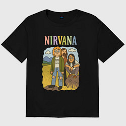 Футболка оверсайз мужская Nirvana мультяшный стиль, цвет: черный