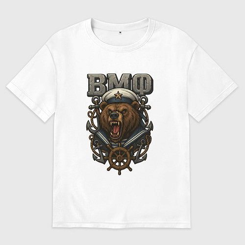 Мужская футболка оверсайз ВМФ медведь / Белый – фото 1