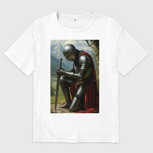 Мужская футболка оверсайз Молитва рыцаря / Белый – фото 1
