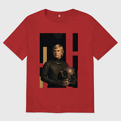 Футболка оверсайз мужская Мужчина водолаз ретрофутуризм поп-арт 1970-е, цвет: красный