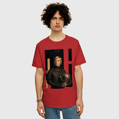 Мужская футболка оверсайз Мужчина водолаз ретрофутуризм поп-арт 1970-е / Красный – фото 3