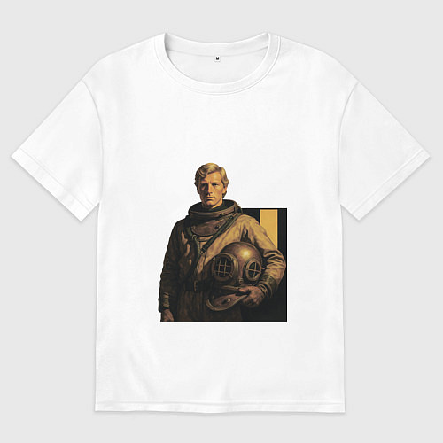 Мужская футболка оверсайз Молодой мужчина водолаз ретрофутуризм поп-арт 1970 / Белый – фото 1