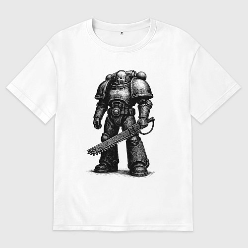 Мужская футболка оверсайз Космодесантник с цепным клинком / Белый – фото 1