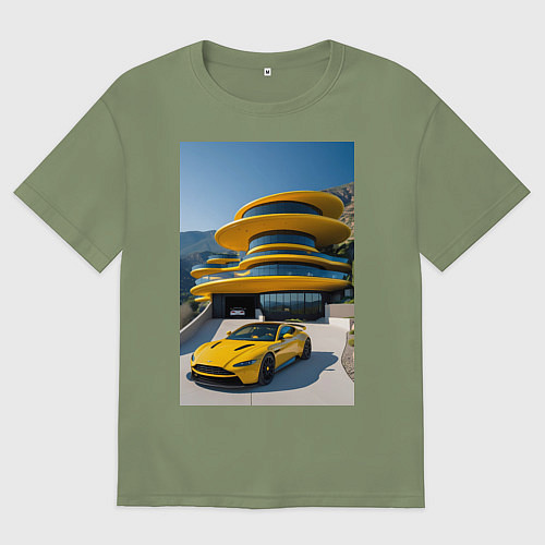 Мужская футболка оверсайз Желтый суперкар у дома / Авокадо – фото 1