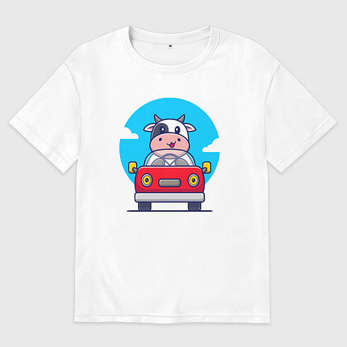 Мужская футболка оверсайз Коровка водитель / Белый – фото 1