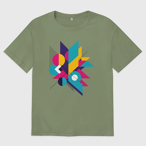 Мужская футболка оверсайз Геометрическая абстракция - взрыв форм и цветов / Авокадо – фото 1