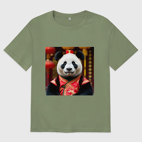 Мужская футболка оверсайз Императорская панда / Авокадо – фото 1