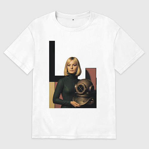 Мужская футболка оверсайз Девушки и старый водолазный шлем ретрофутуризм поп / Белый – фото 1