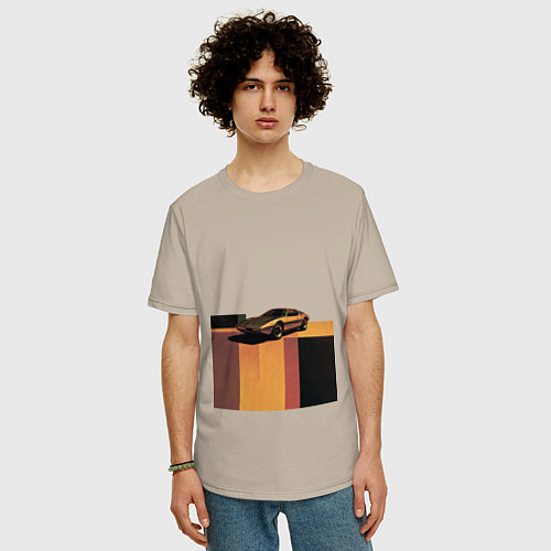 Мужская футболка оверсайз Ретрофутуризм спорткар поп-арт 1970-е / Миндальный – фото 3