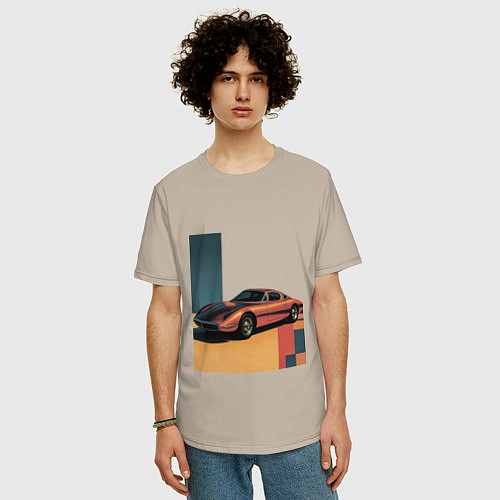 Мужская футболка оверсайз Ретрофутуризм спорткар поп-арт 1970-е / Миндальный – фото 3