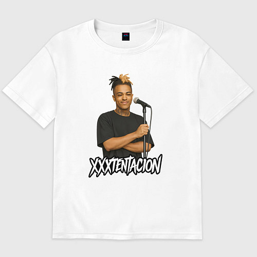 Мужская футболка оверсайз XXXTentacion довольный у микрофона / Белый – фото 1