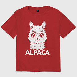 Футболка оверсайз мужская Альпака с большими глазами, цвет: красный