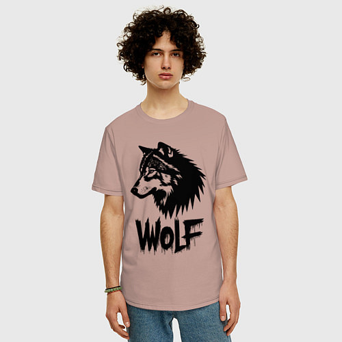 Мужская футболка оверсайз Волк в стиле граффити / Пыльно-розовый – фото 3