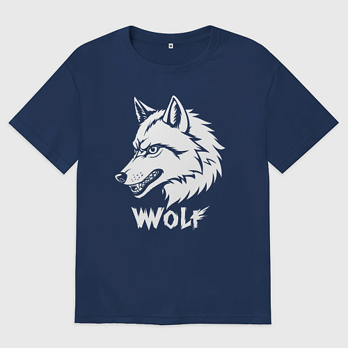 Мужская футболка оверсайз Волк с оскалом / Тёмно-синий – фото 1