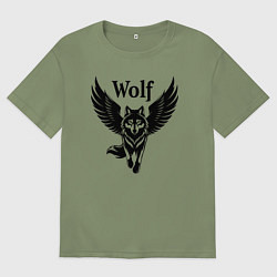 Мужская футболка оверсайз Волк с крыльями