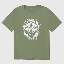 Футболка оверсайз мужская Волк в ярости, цвет: авокадо