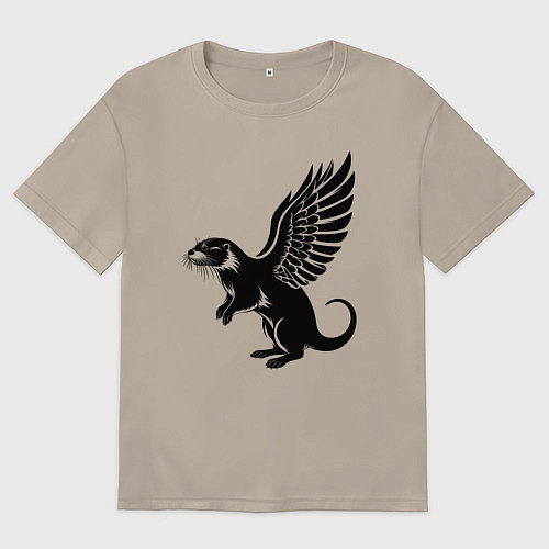 Мужская футболка оверсайз Выдра с крыльями / Миндальный – фото 1