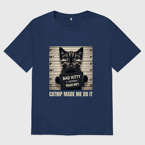 Мужская футболка оверсайз Bad Kitty / Тёмно-синий – фото 1