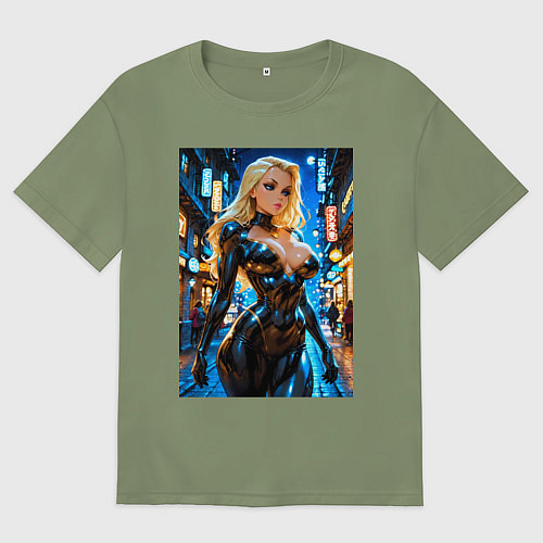 Мужская футболка оверсайз Черная Канарейка на улице / Авокадо – фото 1