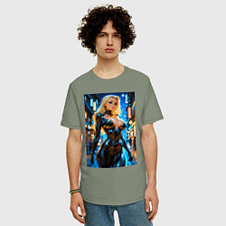 Футболка оверсайз мужская Черная Канарейка на улице, цвет: авокадо — фото 2