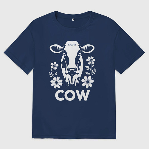 Мужская футболка оверсайз Корова в цветах / Тёмно-синий – фото 1