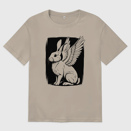 Мужская футболка оверсайз Крылатый кролик / Миндальный – фото 1