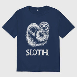 Футболка оверсайз мужская Ленивец белый, цвет: тёмно-синий