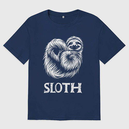 Мужская футболка оверсайз Ленивец белый / Тёмно-синий – фото 1