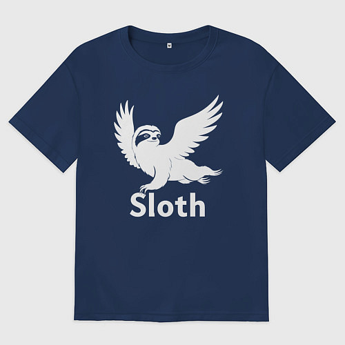 Мужская футболка оверсайз Летящий ленивец / Тёмно-синий – фото 1