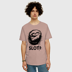 Футболка оверсайз мужская Ленивец в стиле граффити, цвет: пыльно-розовый — фото 2