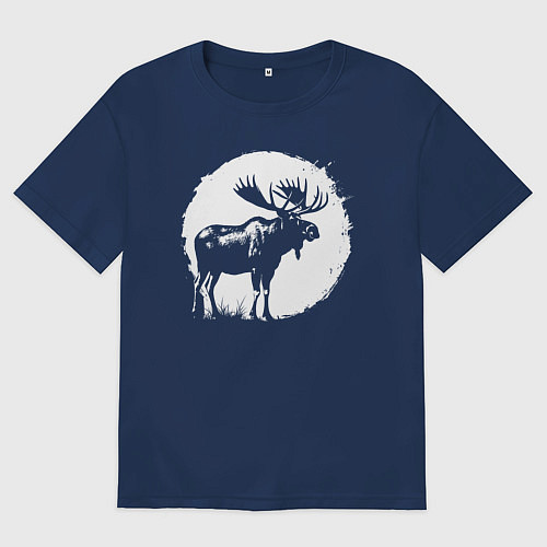 Мужская футболка оверсайз Лось в круге / Тёмно-синий – фото 1