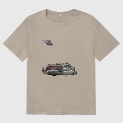 Мужская футболка оверсайз Ретрофутуризм летающая пожарная машина